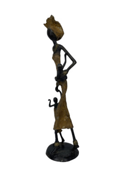 Bronze-Skulptur Frau mit 2 Kindern by Issouf -35 cm